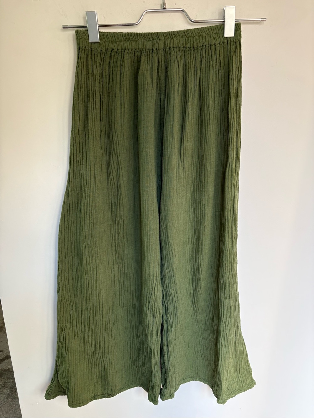 Cotton / Linen Green Wide Leg Gauze Pants